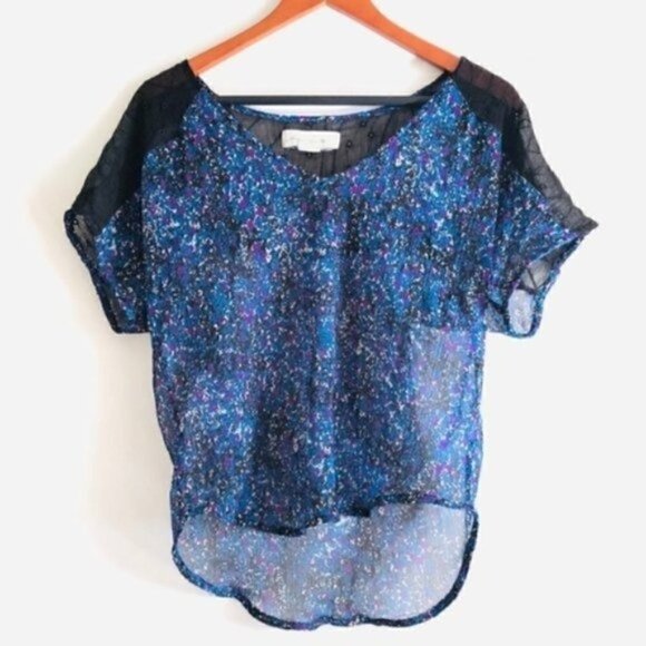 Urban Plates Staring at Stars Blouse M Crinkle Crepe Eyelet Sheer Eyelet Crinkle - Picture 1 of 8